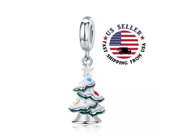 White Christmas Tree Charm Sterling Silver -  Christmas Tree Bead - Christmas Charm - Fits all Charm Bracelets - Christmas Gifts for Her