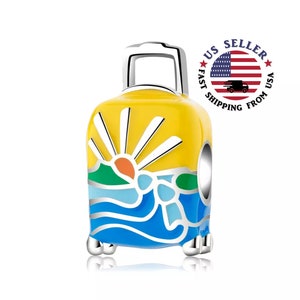 Sunny Beach Vacation Suitcase Charm Sterling Silver - Travel Charm - Traveler Charm - Suitcase Bead -Charm Bracelet-Fits all Charm Bracelets