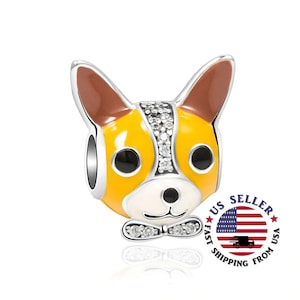 Chihuahua Charm Sterling Silver - Enamel Chihuahua Bead - Chihuahua Head - Chihuahua Mom Gift - Chihuahua Jewelry - Fits all Charm Bracelets