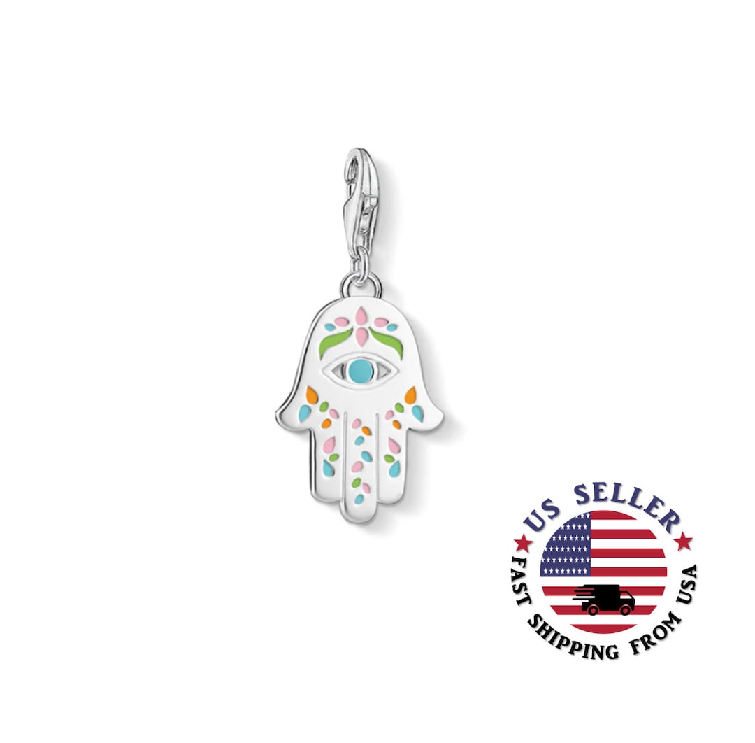 Hamsa Charm Sterling Silver Colorful Hamsa Charm Evil Eye Charm Hand