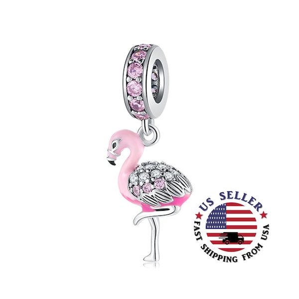 Flamingo Charm Sterling Silver - Pink Flamingo Charm - Flamingo Pendant - Flamingo Jewelry - Flamingo Charms - Fits all Charm Bracelets