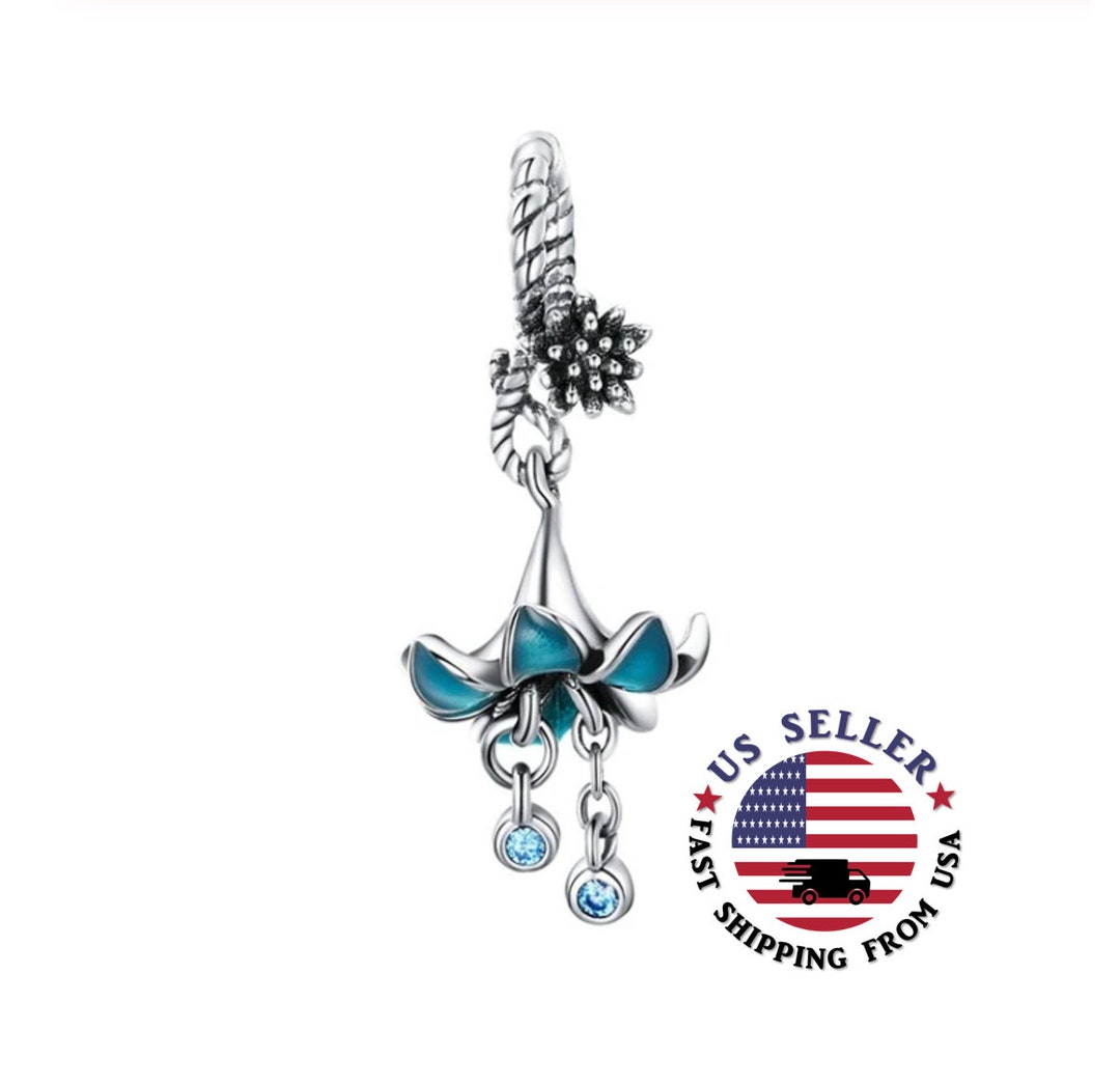 Blue Lily Flower Charm Sterling Silver Dangling Lily Charm Flower Charm