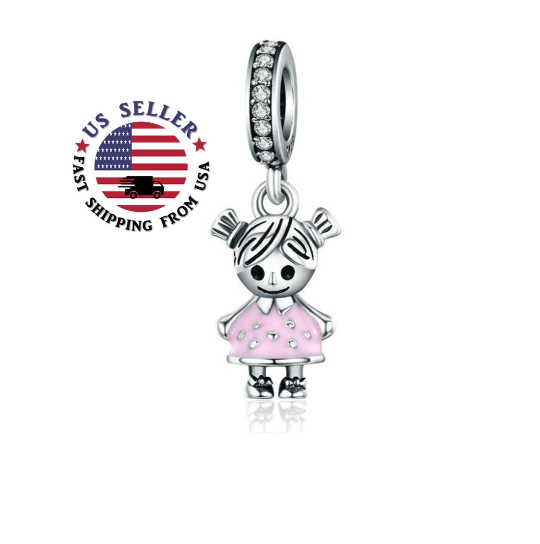 Little Girl Charm Sterling Silver Girl Charm Pink Girl Etsy