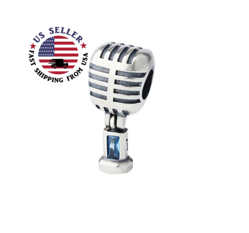 Microphone Charm Sterling Silver Mic Charm Silver Etsy