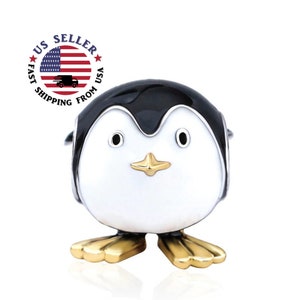 Penguin Charm Sterling Silver - Black & White Penguin Charm - Penguin Bead - Cute Penguin Bead - Love Penguin Bead -Fits all Charm Bracelets