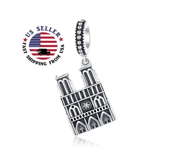 Notre Dame cathedral Charm Sterling Silver - Cathédrale Notre-Dame de Paris Charm - France Notre Dame Pendant- Fits All Charm Bracelets