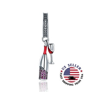 Champagne Bottle & Glass Charm Sterling Silver - Champagne Charm - Celebration Charm - Sparkling Wine Charm - Fits All Charm Bracelets