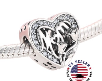 Mom Charm Sterling Silver - Mom Heart Charm - Love Mom Charm - Love You Mom Charm - Mother Charm - Mom Gift Charm - Fits all Charm Bracelets