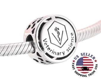 Veterinary Science Charm Sterling Silver - Veterinarian Charm - Veterinary Bead - Veterinarian Gift -  Fits all Charm Bracelets
