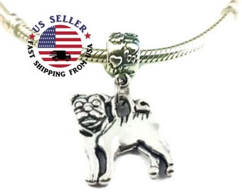 Ciondolo a forma di carlino per bracciale - Ciondolo a forma di carlino in argento - Ciondolo a forma di carlino in argento - Simpatico ciondolo a forma di carlino - Ciondolo a forma di cane - Adatto a tutti i bracciali con ciondoli - Regali di Natale per lei