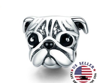 Pug Charm Sterling Silver - Pug Dog Charm - Pug Bead - Pug Mom Charm - Pug Lover Gift - Pug Charm Bracelet - Convient à tous les bracelets de charme