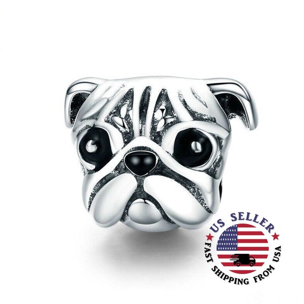 Pug Charm Sterling Silver - Pug Dog Charm - Pug Bead - Pug Mom Charm - Pug Lover Gift - Pug Charm Bracelet - Fits all Charm Bracelets