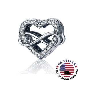Endless Love Heart Charm Sterling Silver - Infinity Heart Charm - Love Forever Charm - Heart Charm - Love Bead - Fits All Charm Bracelets