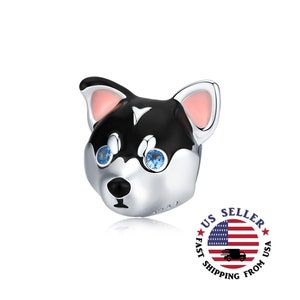 Siberian Husky Charm Sterling Silver - Enamel Blue Eye Siberian Husky Charm - Husky Head Charm - Husky Mom Gift - Fits all Charm Bracelets