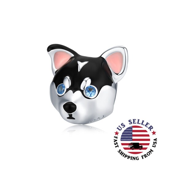 Sterling Silver Enameled Husky Dog Charm
