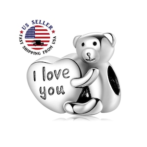 I Love You Charm Sterling Silver - Teddy Bear Heart Charm - Teddy Bear Charm - I Love U Charm - Love You Charms - Fits All Charm Bracelets