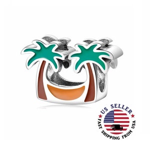 Vacation Charm Sterling Silver  - Palm Trees Charm - Hammock Charm - Love Travel Charm - Beach Charm - Island Charm-Fits all Charm Bracelets