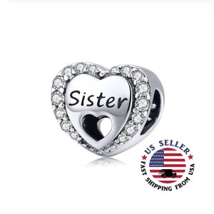 Sister Charm Sterling Silver  - Sisters Charm - Love Sister Charm - Sister Heart Bead - Sister Heart Charm - Fits All Charm Bracelets