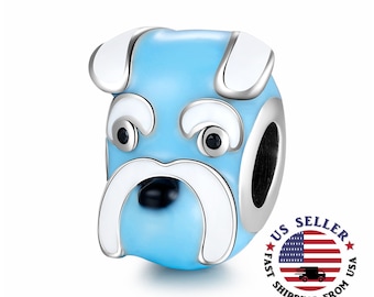 Schnauzer Charm Sterling Silver - Enamel Schnauzer Bead - Schnauzer Head - Schnauzer Mom Gift - Schnauzer Jewelry - Fits all Charm Bracelets