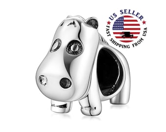 Baby Hippo Charm Sterling Silver - Hippo Bead - Love Hippo Charm - Hippopotamus Charm - Love Animals Charms - Fits all Charm Bracelets