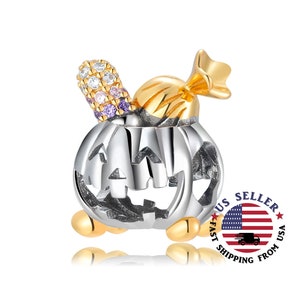 Pumpkin Head with Candy Charm Sterling Silver - Halloween Charm - Halloween Pumpkin Charm - Pumpkin Charm - Fits all Charm Bracelets