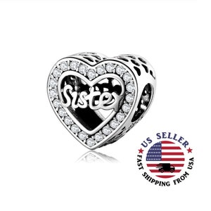 Sister Charm Sterling Silver  - Sisters Charm - Love Sister Charm - Sister Heart Bead -Love My Sister Charm - Fits All Charm Bracelets