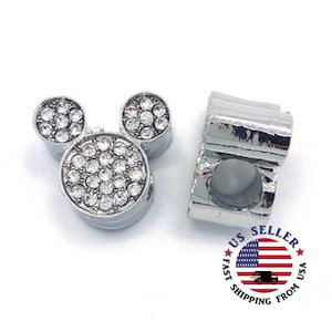 Mickey Mouse Silver Charm - Mickey Mouse Charm - Mickey Shape Rihnestone Bead - Fits all Charm Bracelets (Large Hole)