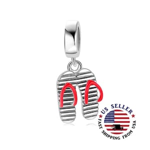 Flip Flop Charm Sterling Silver - Summer Charms - Red Flipflop Charm- Summer Slippers Charm - Beach Charm - Fits All Charm Bracelets