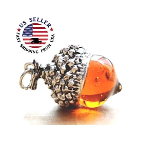 Glaze Glass Acorn Pendant - Acorn Glass Pendant - Acorn Pendant for Necklace- Antique Silver Plated Acorn - Christmas Gifts for Her