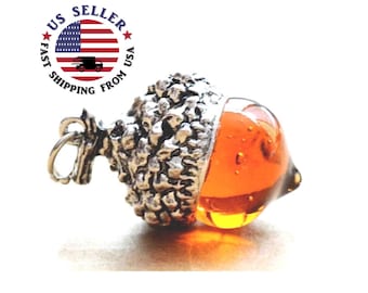 Glaze Glass Acorn Pendant - Acorn Glass Pendant - Acorn Pendant for Necklace- Antique Silver Plated Acorn - Christmas Gifts for Her