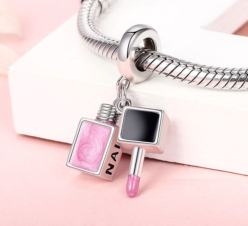 Nail Polish Charm Sterling Silver Enamel Pink Nail Polish Etsy