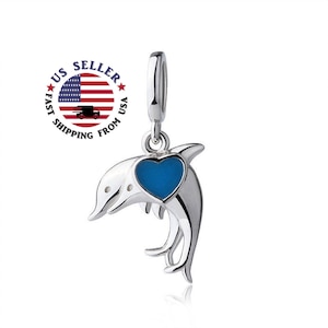 Dolphins Charm Sterling Silver - Silver Dolphin Charm - Two Dolphins Charm - Love Ocean Charm - Dolphin Pendant - Fits all Charm Bracelets