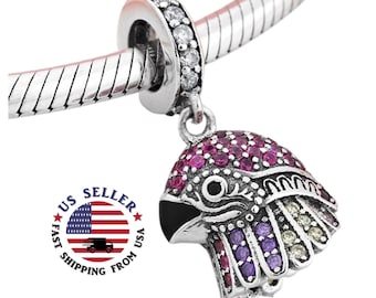 Parrot Charm Sterling Silver - Silver Colorful Sparkling Parrot Charm - Parrot Pendant - Parrot head Charm - Fits all Charm Bracelets