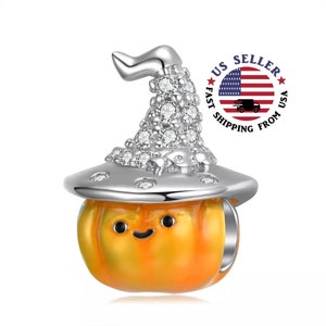 Orange Enamel Pumpkin Witch Charm Sterling Silver - Halloween Charm - Pumpkin Charm  - Charm Bracelet - Fits all Charm Bracelets