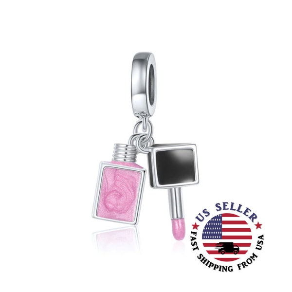 Nail Polish Charm Sterling Silver - Enamel Pink Nail Polish Charm - Makeup Artist Charm - Cosmetics charm - Fits all Charm Bracelets