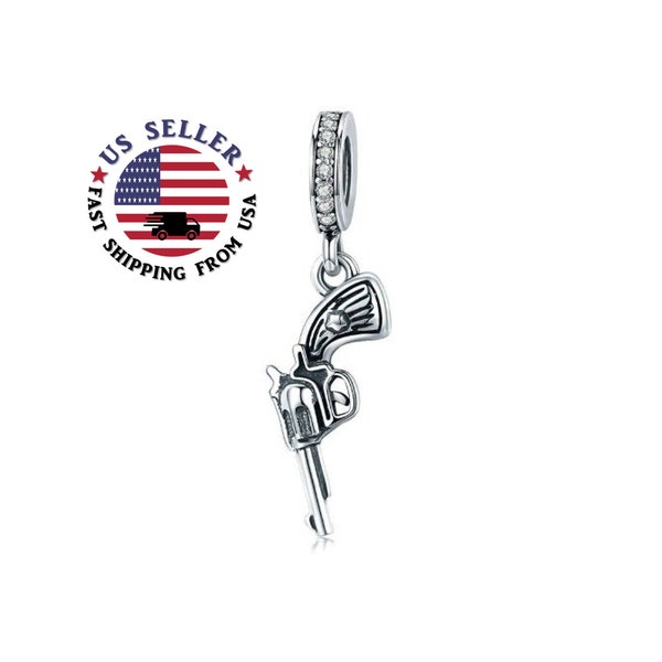 Gun Charm Sterling Silver - Silver Cowboy Gun Charm - Western Gun Charm - Cow Boy Charm - Charme pistolet - Convient à tous les bracelets de charme