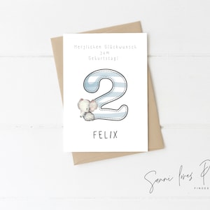 Karte zum 1. Geburtstag| Postkarte| Glückwunschkarte| Elefant | Baby  Mädchen, Junge| personalisiert| 1.Geburtstag, Zahl individuell