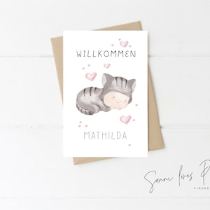 A6 Postkarte, Karte mit Baby und Aufschrift "Willkommen",personalisiert, Glückwunschkarte zur Geburt