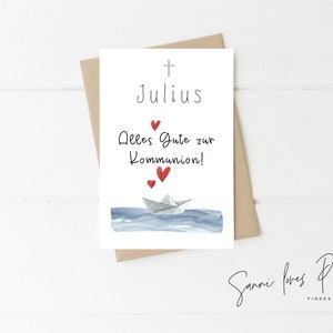A6 Postkarte "Alles Gute zur Kommunion", Motiv Wal oder Boot, Post, Schreiben, personalisiert