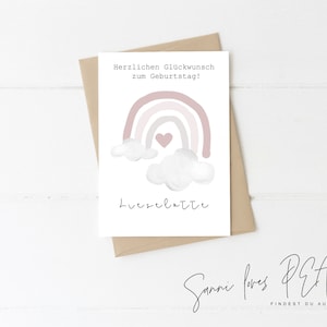 Birthday Karte zum Geburtstag| Glückwunschkarte| Birthday| Junge  Mädchen| personalisiert| Motiv Regenbogen mit Wolke Illustration