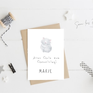 Karte zum Geburtstag| Postkarte| Glückwunschkarte| Birthday| Junge  Mädchen| personalisiert| Motiv Katze Illustration