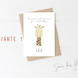 Karte zum 1. Geburtstag| Postkarte| Glückwunschkarte| Giraffe, Löwe| Baby  Mädchen, Junge| personalisiert| 1.Geburtstag