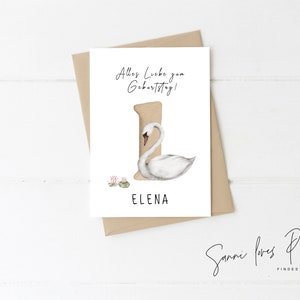 Karte zum 1. Geburtstag| Postkarte| Glückwunschkarte| Schwan ,Mädchen, Junge| personalisiert| 1.Geburtstag