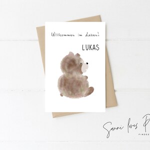 Karte zur Geburt| Postkarte| Glückwunschkarte| Geburt| Baby Junge Mädchen| personalisiert| Motiv Teddy