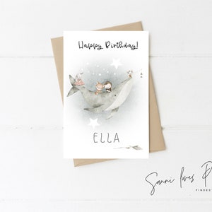 A6 Karte zum Geburtstag, Motiv Wal und tierfreunde, Illustration, Kindergeburtstag,personalisiert