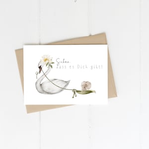 A6 Postkarte "Schön, dass es Dich gibt!", Karte, Motiv Schwan&Maus Illustration,Freundschaft