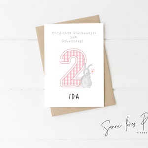 Karte zum 1. Geburtstag| Postkarte| Glückwunschkarte| Hase| Baby  Mädchen, Junge| personalisiert| 1.Geburtstag, Zahl individuell
