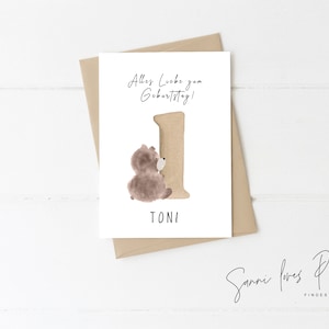 Karte zum 1. Geburtstag| Postkarte| Glückwunschkarte| Teddy| Baby  Mädchen, Junge| personalisiert| 1.Geburtstag