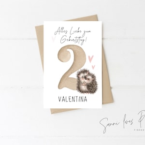 Karte zum Geburtstag| Postkarte| Glückwunschkarte| Igel| Mädchen, Junge| personalisiert| 1.Geburtstag,Zahl individuell