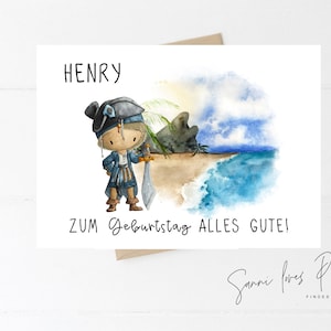 Postkarte, A6 Glückwunschkarte "Geburtstag", Pirat Illustration, personalisiert
